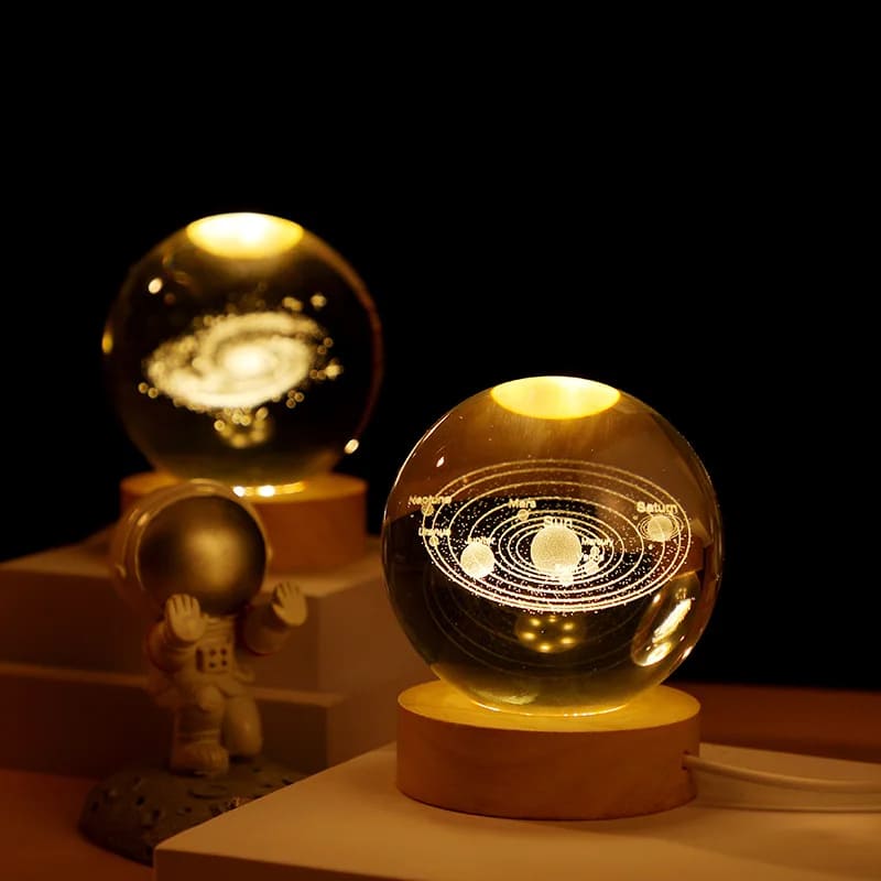 Luminária de Mesa LED 3D Bola Cristal - Luz Noturna Decorativa