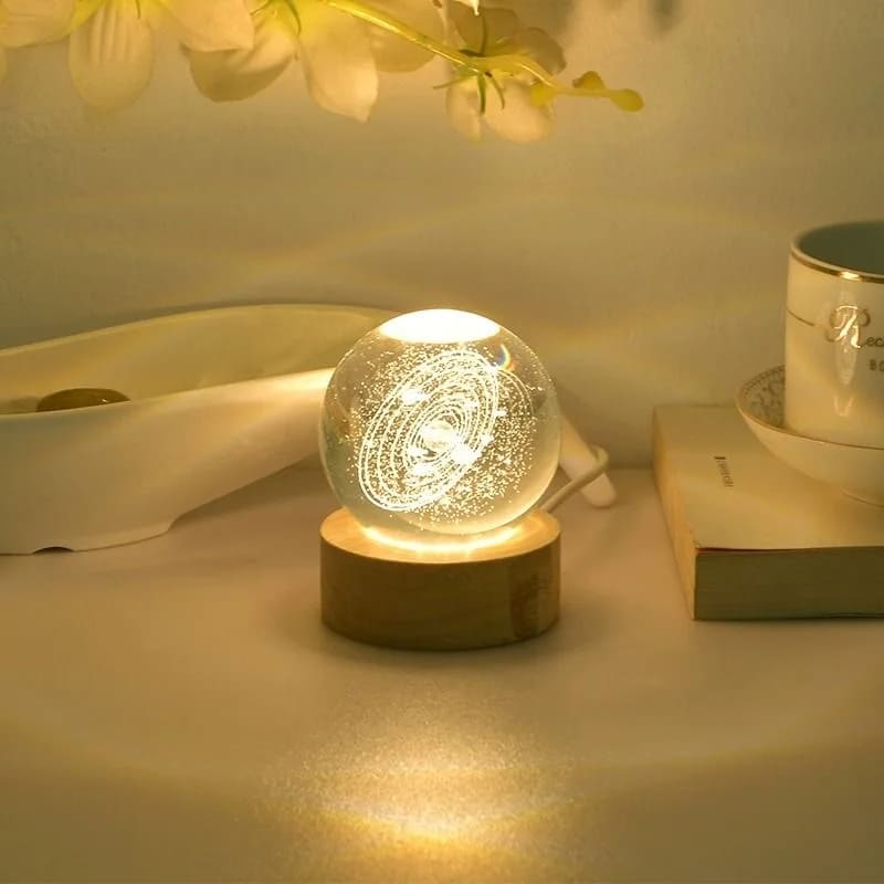 Luminária de Mesa LED 3D Bola Cristal - Luz Noturna Decorativa