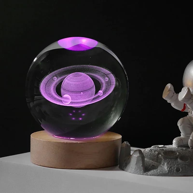 Luminária de Mesa LED 3D Bola Cristal - Luz Noturna Decorativa