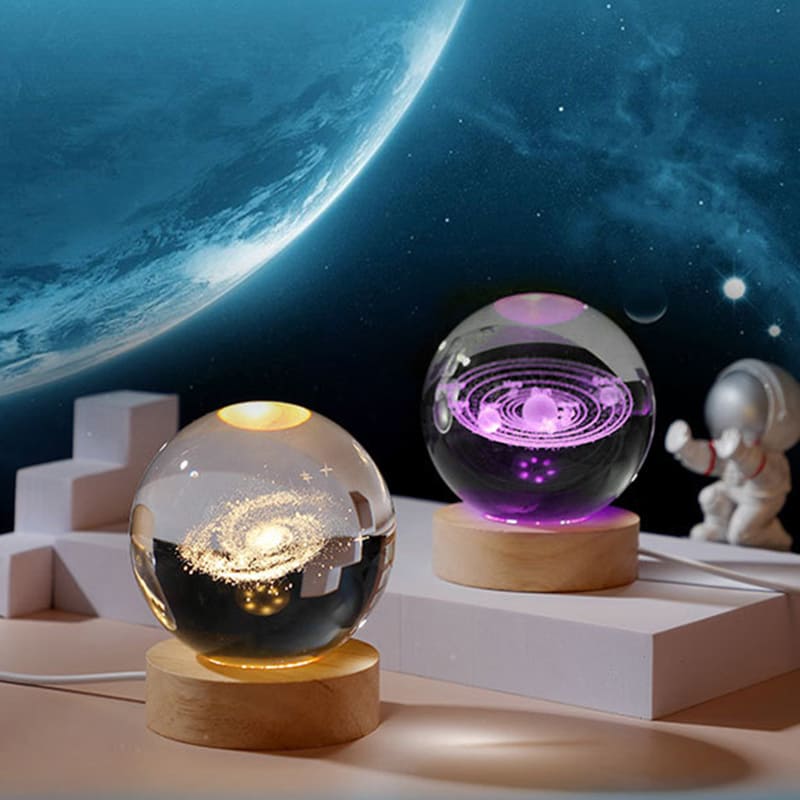 Luminária de Mesa LED 3D Bola Cristal - Luz Noturna Decorativa