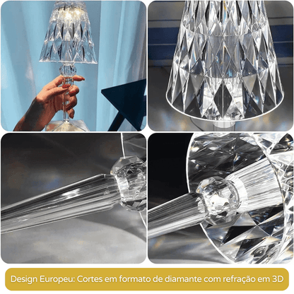 Luminária de Mesa LED Diamante USB 3 em 1 Sem Fio - Iluminação Moderna e Portátil
