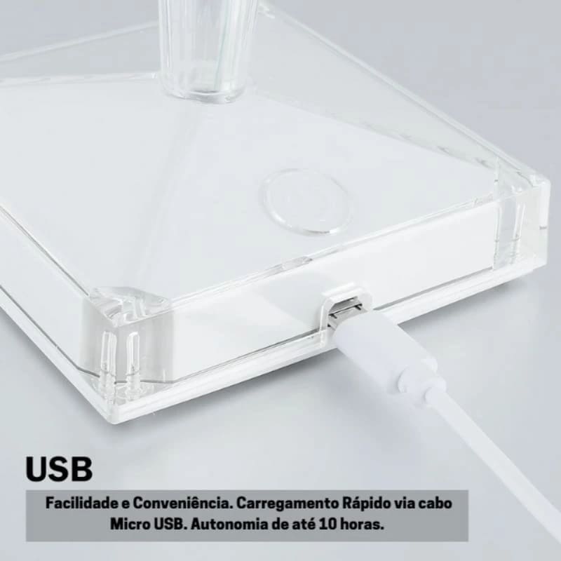 Luminária de Mesa LED Diamante USB 3 em 1 Sem Fio - Iluminação Moderna e Portátil