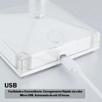 Luminária de Mesa LED Diamante USB 3 em 1 Sem Fio - Iluminação Moderna e Portátil