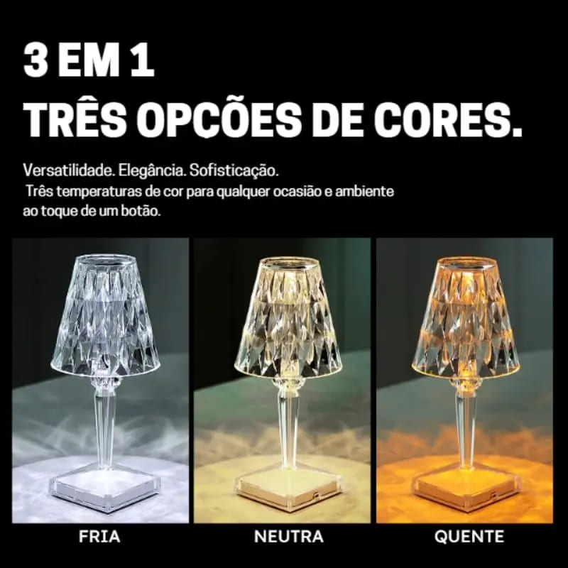 Luminária de Mesa LED Diamante USB 3 em 1 Sem Fio - Iluminação Moderna e Portátil