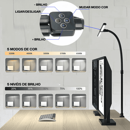 Luminária de Mesa LED Flexível em Alumínio para Escritório