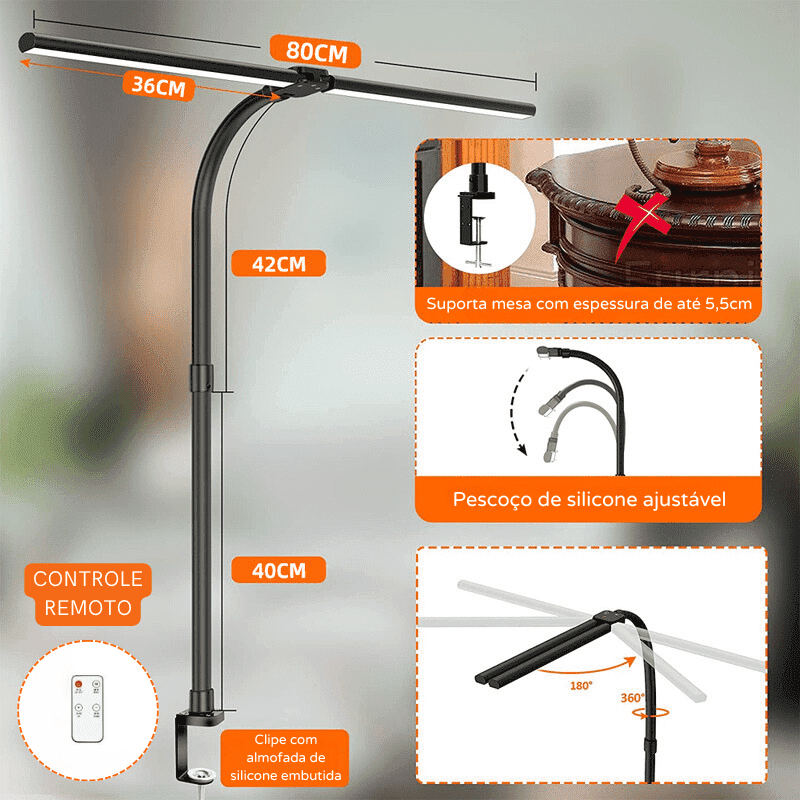 Luminária de Mesa LED Flexível para Escritório em Alumínio