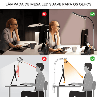 Luminária de Mesa LED Flexível para Escritório em Alumínio