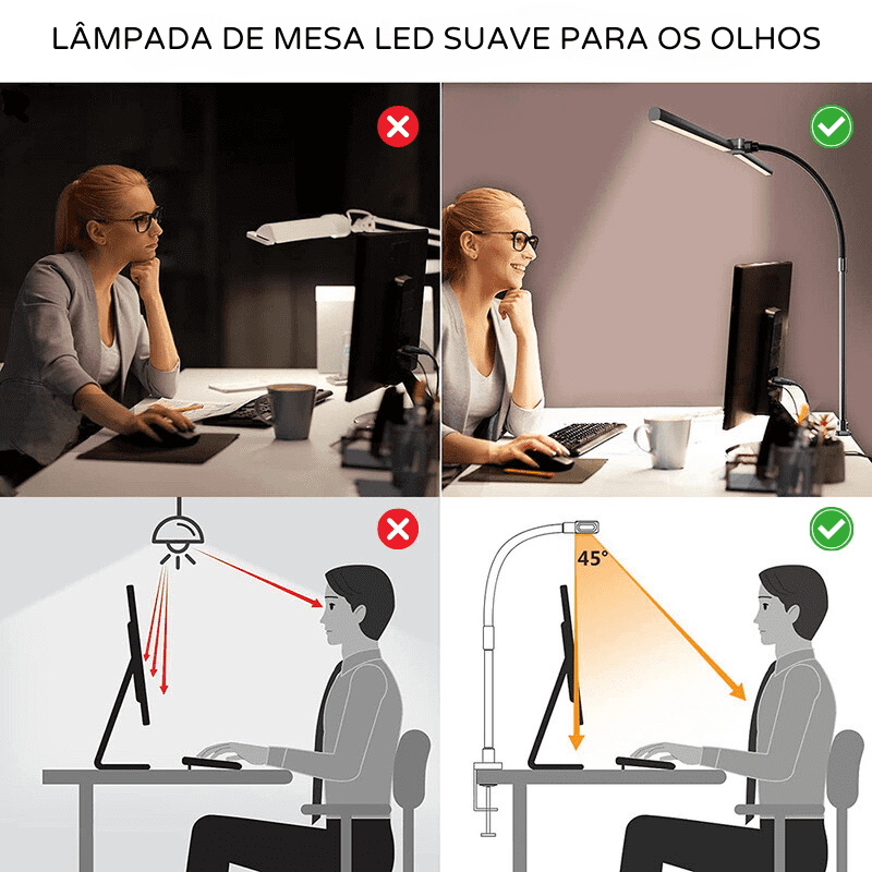 Luminária de Mesa LED Flexível para Escritório em Alumínio