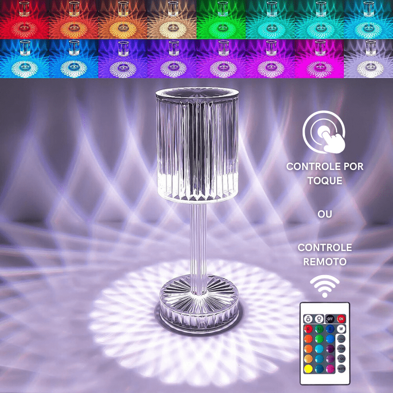Luminária de Mesa LED Recarregável Sem Fio em Cristal - Iluminação Moderna
