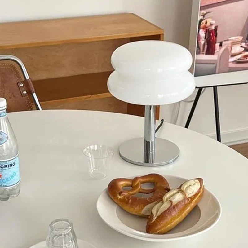 Luminária de Mesa Moderna Cogumelo em Vidro e Aço Inoxidável