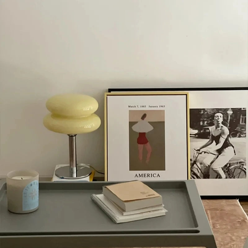 Luminária de Mesa Moderna Cogumelo em Vidro e Aço Inoxidável