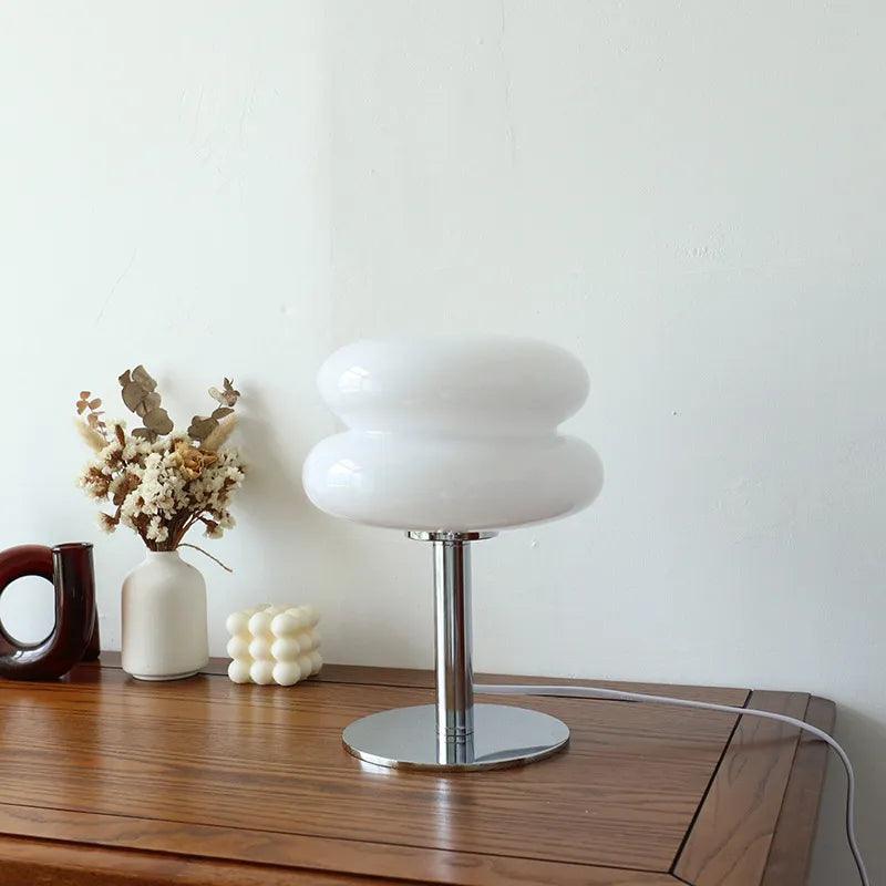 Luminária de Mesa Moderna Cogumelo em Vidro e Aço Inoxidável