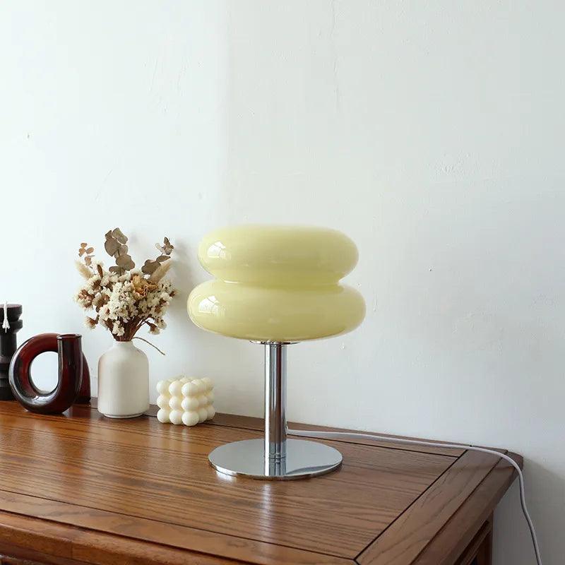 Luminária de Mesa Moderna Cogumelo em Vidro e Aço Inoxidável