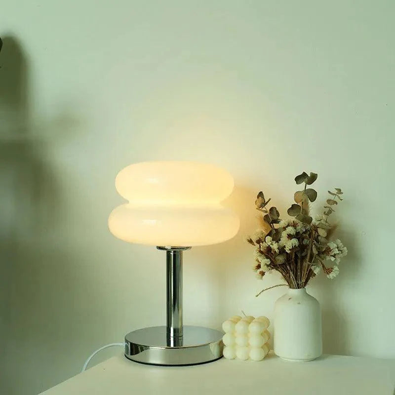 Luminária de Mesa Moderna Cogumelo em Vidro e Aço Inoxidável