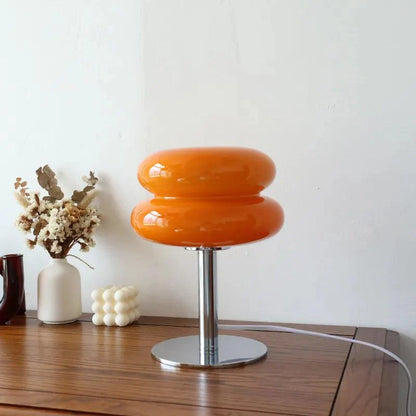 Luminária de Mesa Moderna Cogumelo em Vidro e Aço Inoxidável