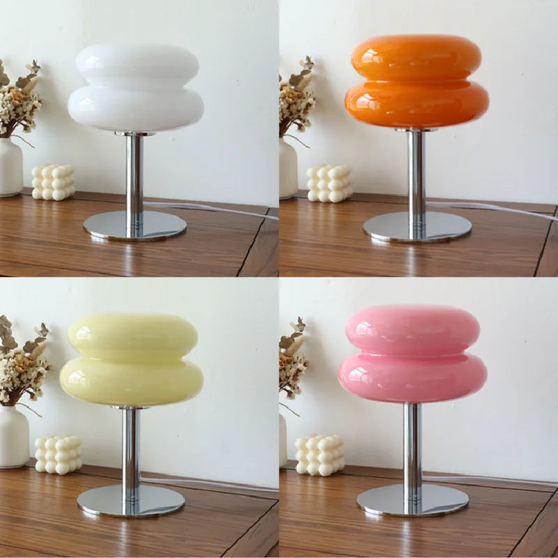 Luminária de Mesa Moderna Cogumelo em Vidro e Aço Inoxidável