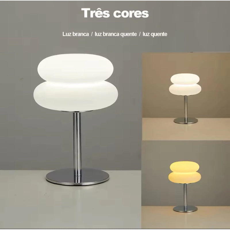 Luminária de Mesa Moderna Cogumelo em Vidro e Aço Inoxidável