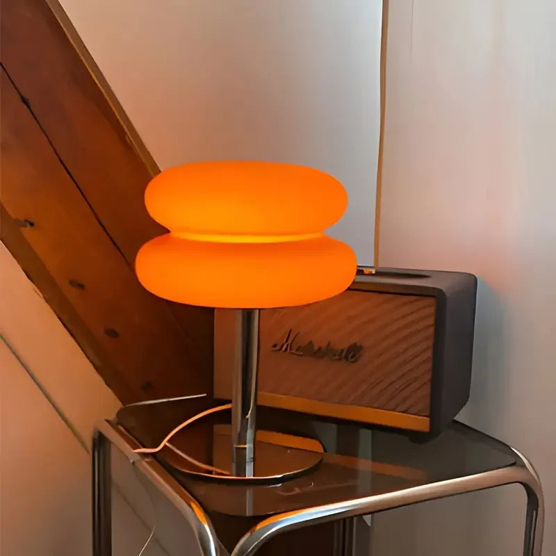 Luminária de Mesa Moderna Cogumelo em Vidro e Aço Inoxidável