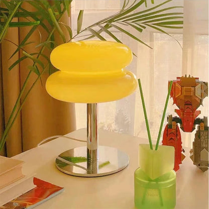 Luminária de Mesa Moderna Cogumelo em Vidro e Aço Inoxidável