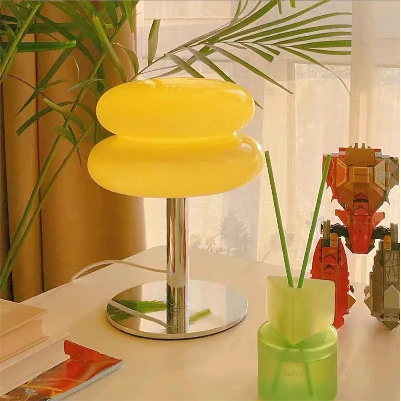 Luminária de Mesa Moderna Cogumelo em Vidro e Aço Inoxidável