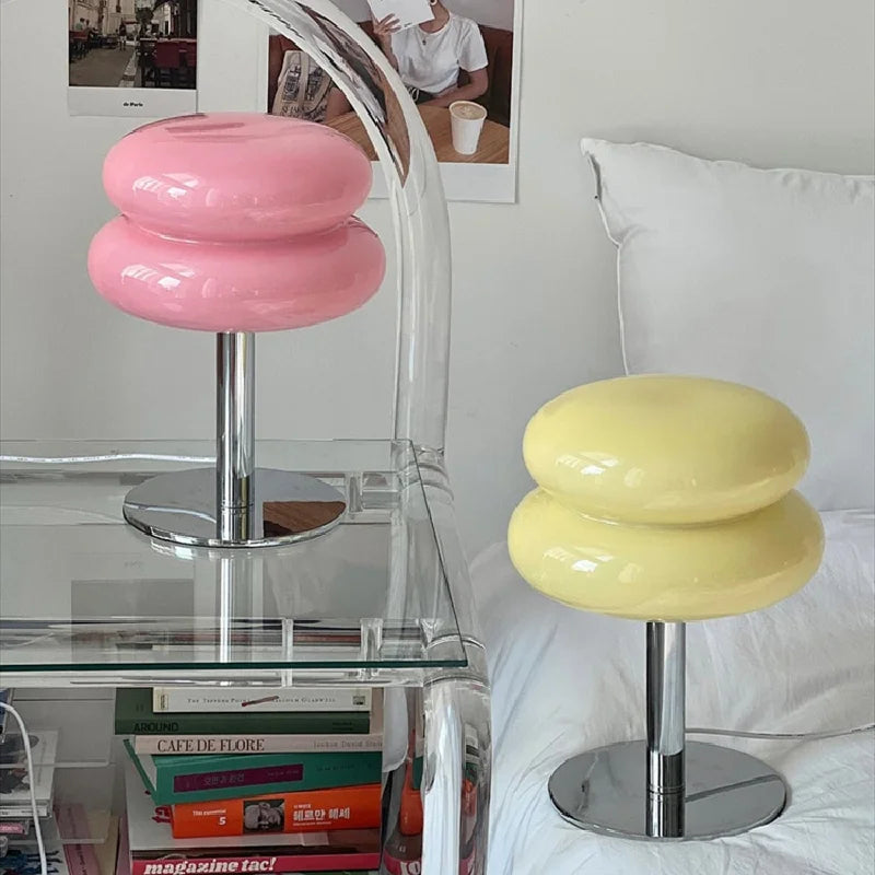 Luminária de Mesa Moderna Cogumelo em Vidro e Aço Inoxidável