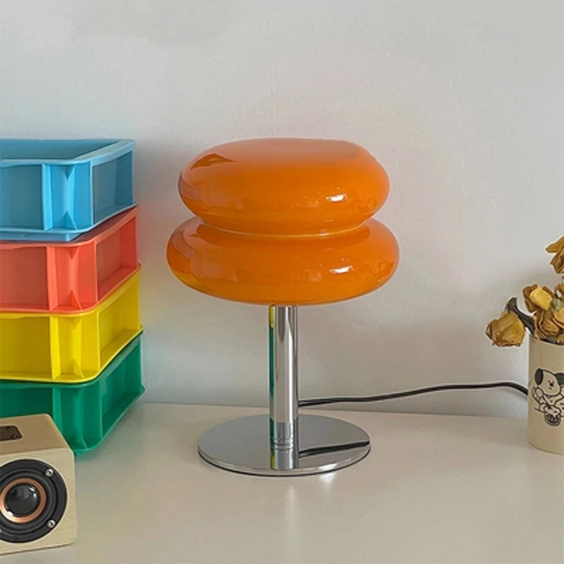 Luminária de Mesa Moderna Cogumelo em Vidro e Aço Inoxidável