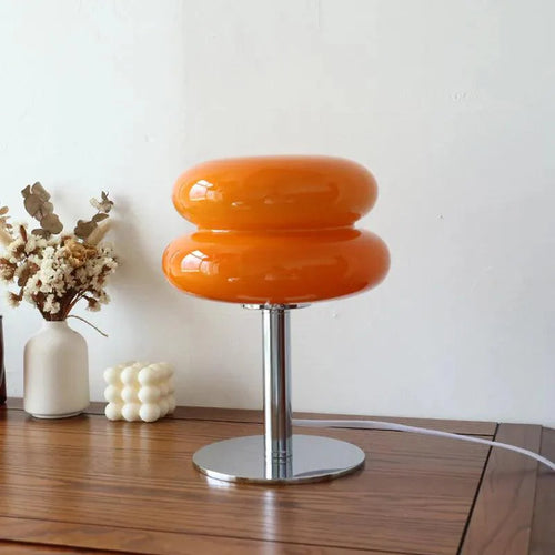 Luminária de Mesa Moderna Cogumelo em Vidro e Aço Inoxidável
