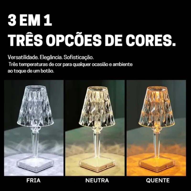 Luminária de Mesa Sem Fio 3 em 1 com Carregador USB e Controle Touch