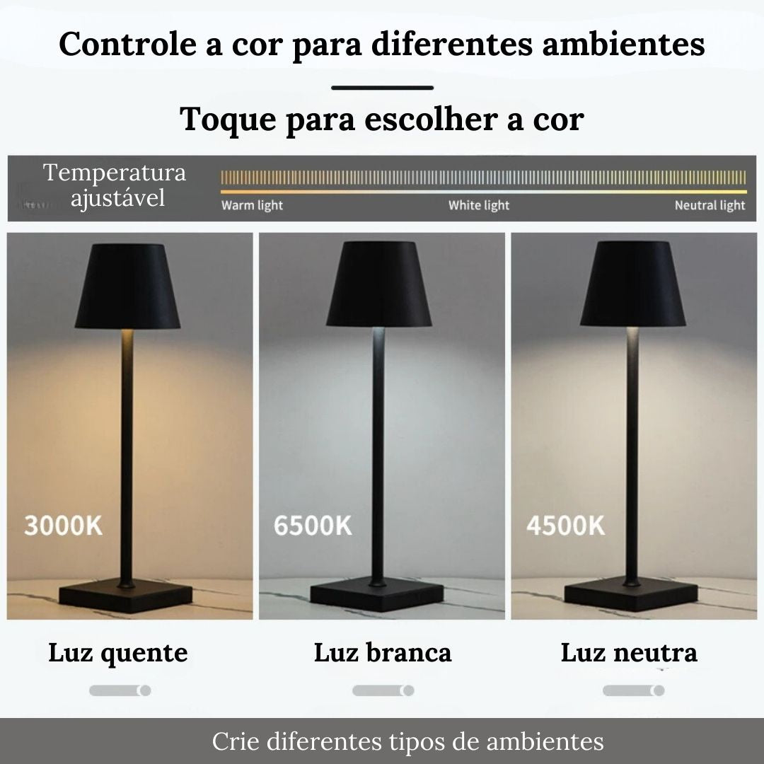 Luminária de Mesa Sem Fio Dimerizável - Iluminação Moderna e Prática