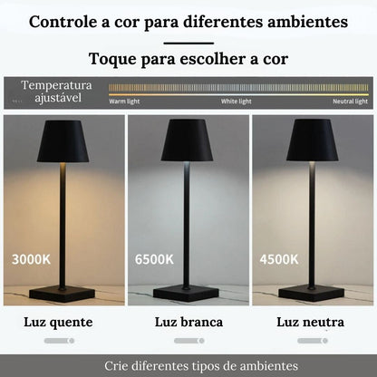 Luminária de Mesa Sem Fio Dimerizável - Iluminação Moderna e Prática