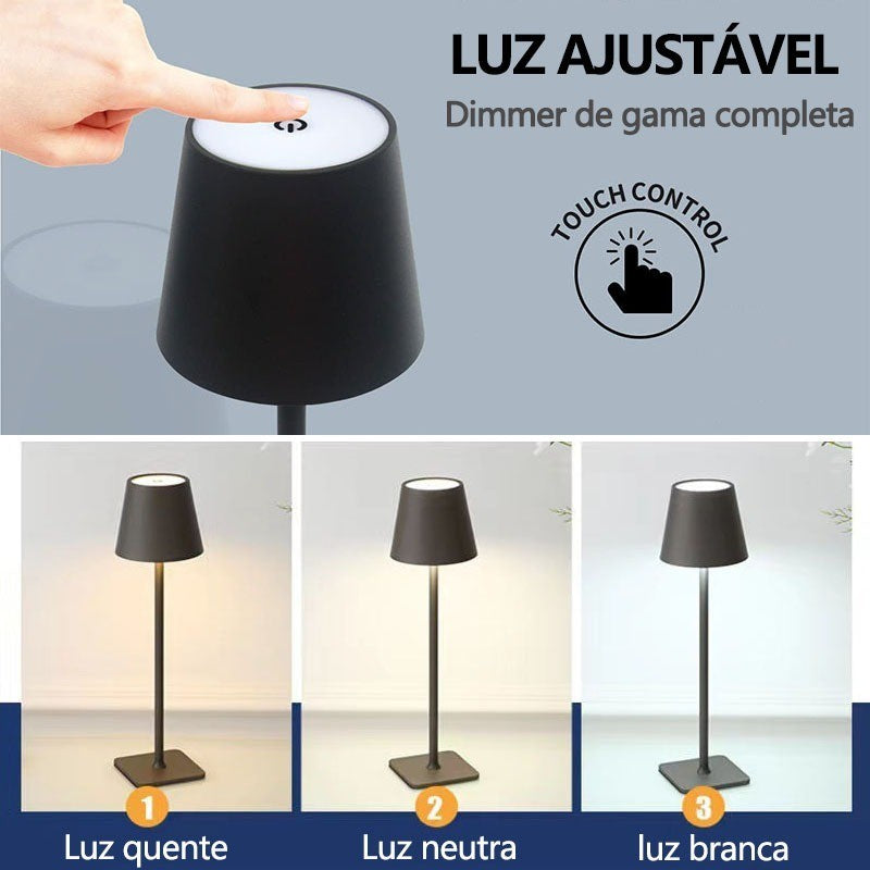 Luminária de Mesa Sem Fio Dimerizável - Iluminação Moderna e Prática