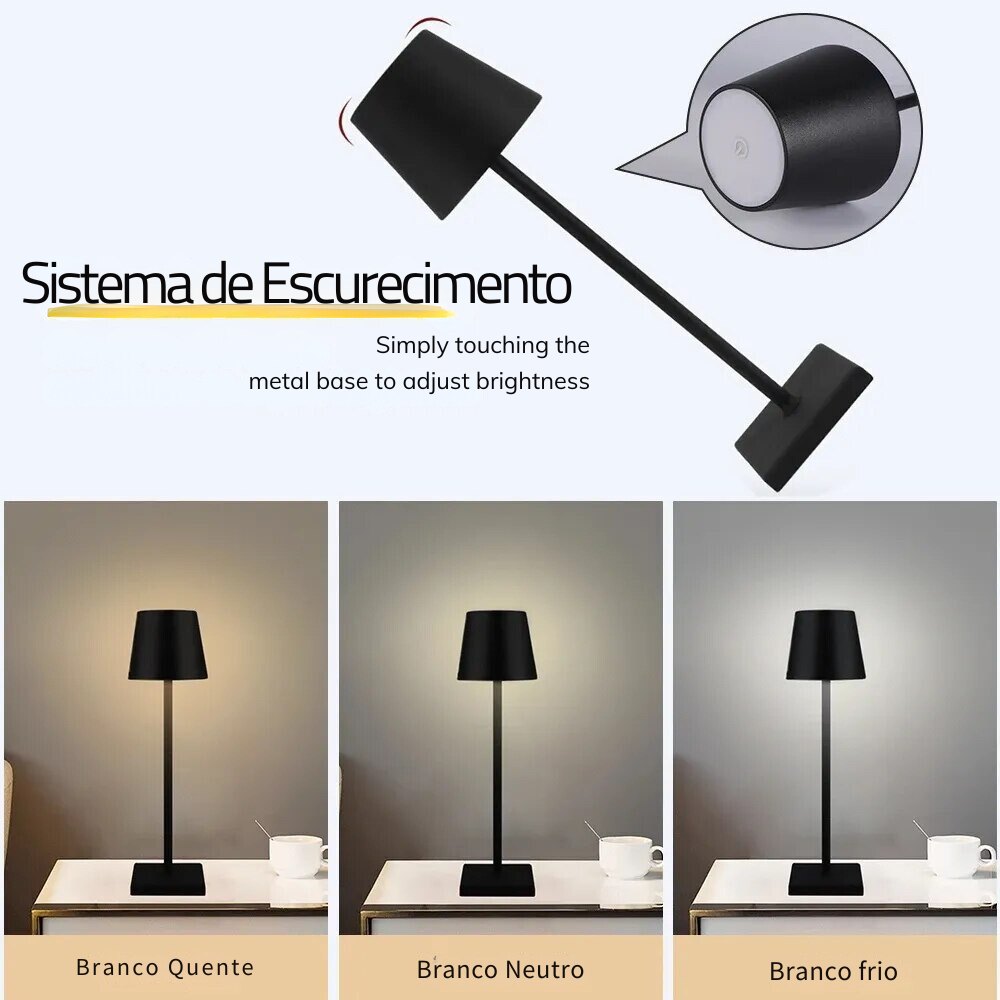 Luminária de Mesa Sem Fio Dimerizável - Iluminação Moderna e Prática