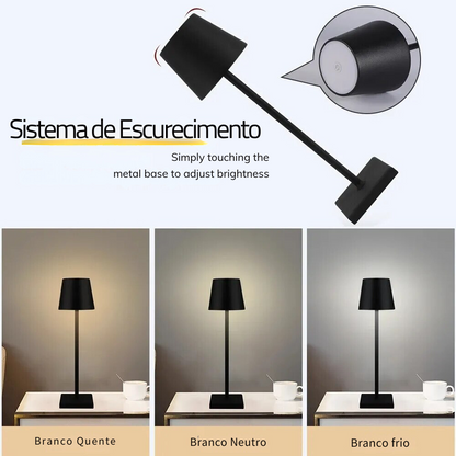 Luminária de Mesa Sem Fio Dimerizável - Iluminação Moderna e Prática