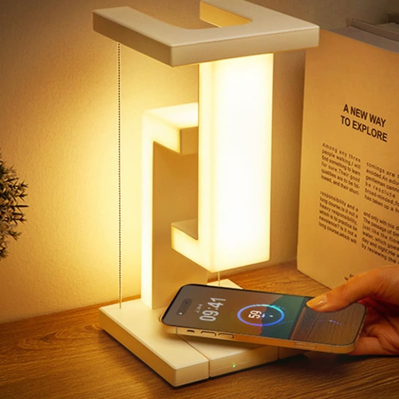 Luminária de Mesa com Carregador Indutivo para iPhone e Samsung