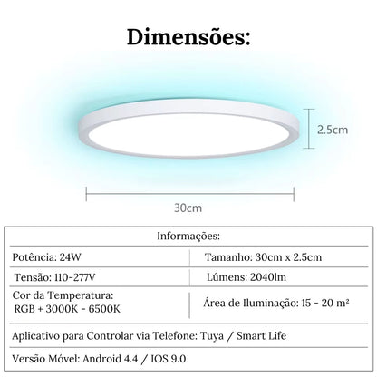 Luminária de Teto LED Redonda Inteligente Compatível com Alexa e Google Home