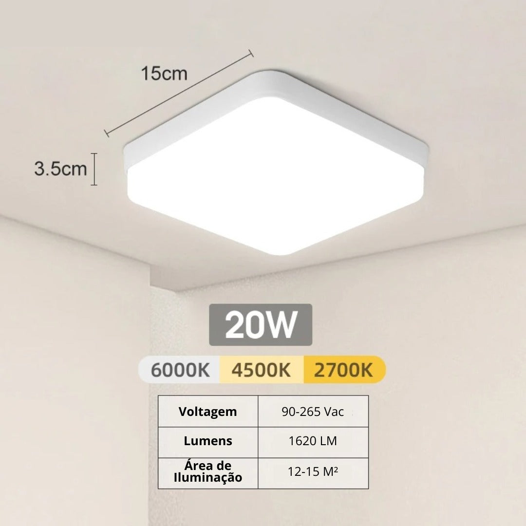 Luminária de Teto Quadrada LED Bivolt - Iluminação Moderna e Eficiente