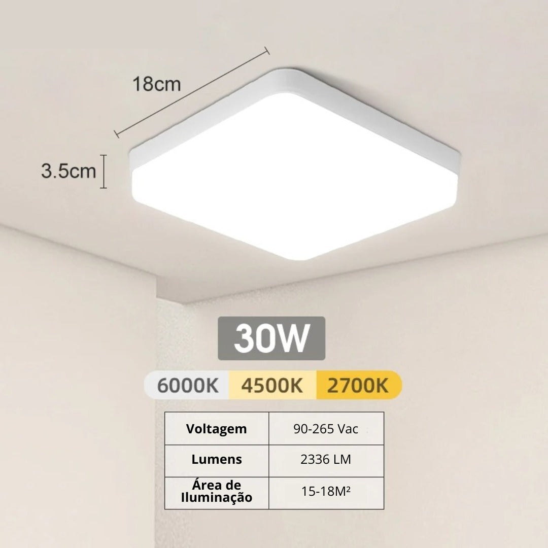 Luminária de Teto Quadrada LED Bivolt - Iluminação Moderna e Eficiente