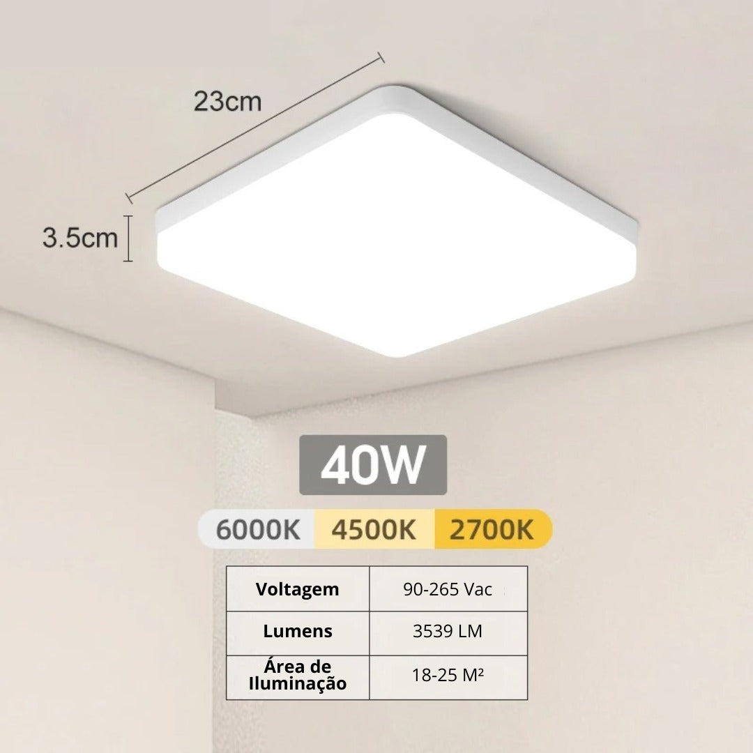 Luminária de Teto Quadrada LED Bivolt - Iluminação Moderna e Eficiente