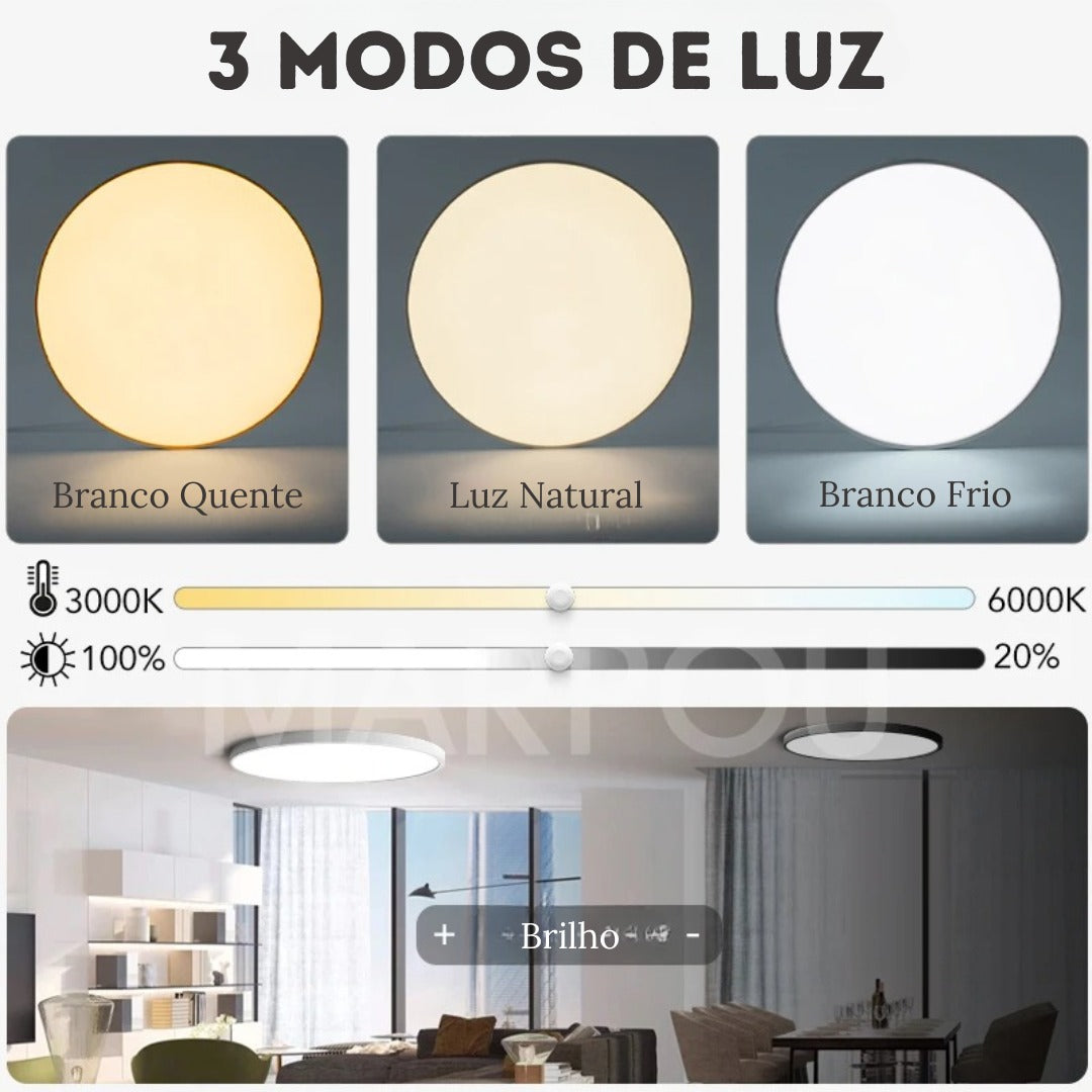 Luminária de Teto Redonda LED Plafon Moderno com Controle Remoto