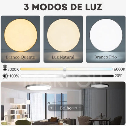 Luminária de Teto Redonda LED Plafon Moderno com Controle Remoto
