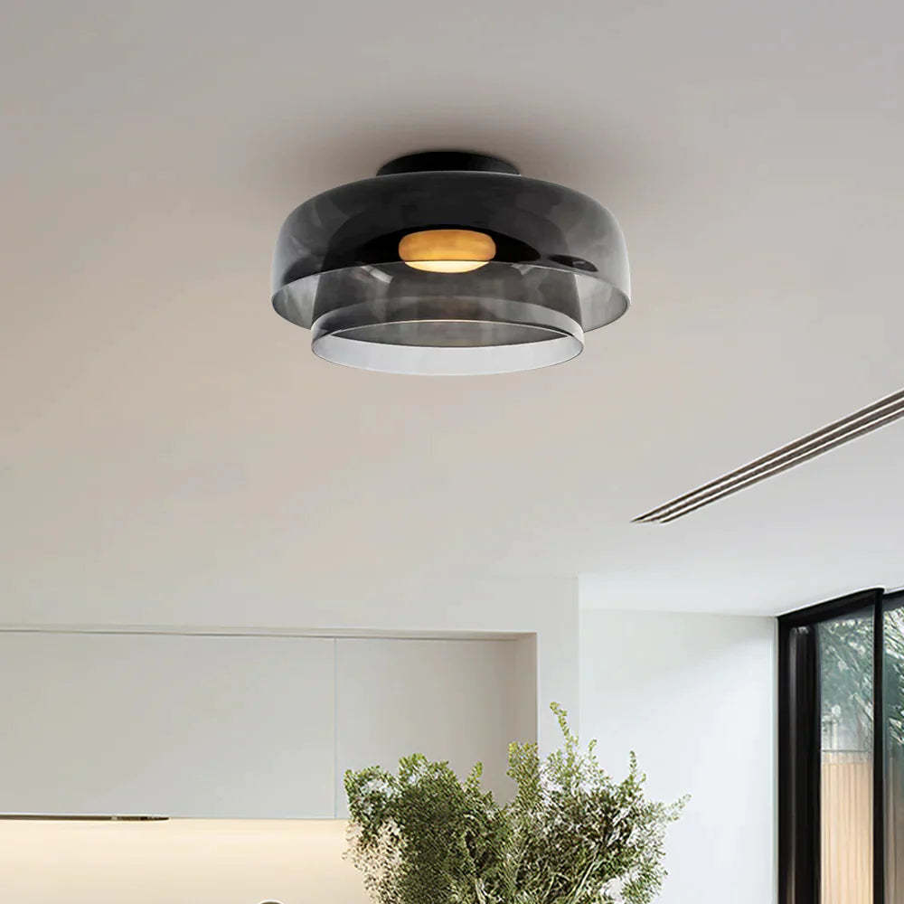 Luminária de Teto de Vidro Medieval em 2 Camadas - Iluminação Decorativa para Ambientes