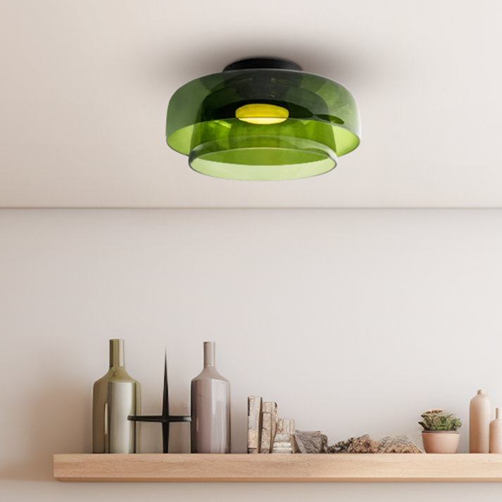 Luminária de Teto de Vidro Medieval em 2 Camadas - Iluminação Decorativa para Ambientes