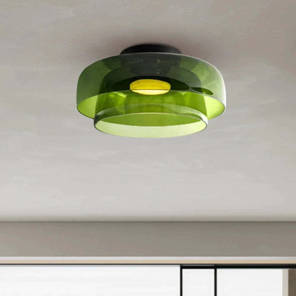 Luminária de Teto de Vidro Medieval em 2 Camadas - Iluminação Decorativa para Ambientes