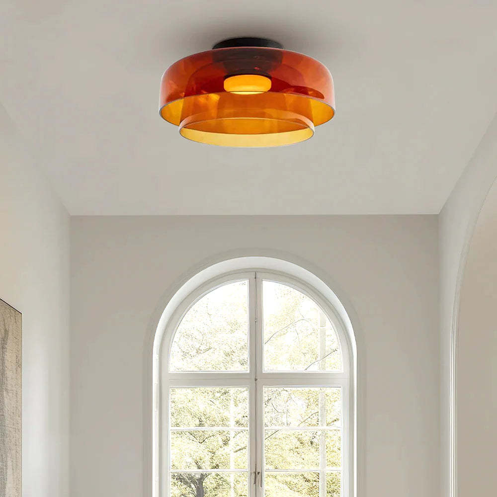 Luminária de Teto de Vidro Medieval em 2 Camadas - Iluminação Decorativa para Ambientes