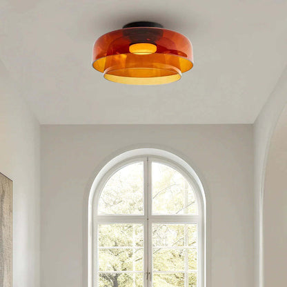 Luminária de Teto de Vidro Medieval em 2 Camadas - Iluminação Decorativa para Ambientes