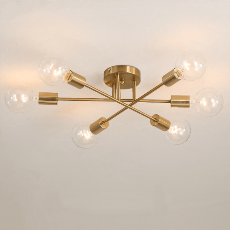 Lustre Dourado Moderno com 6 Lâmpadas - Iluminação Elegante para Ambientes