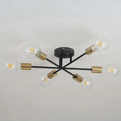 Lustre Dourado Moderno com 6 Lâmpadas - Iluminação Elegante para Ambientes