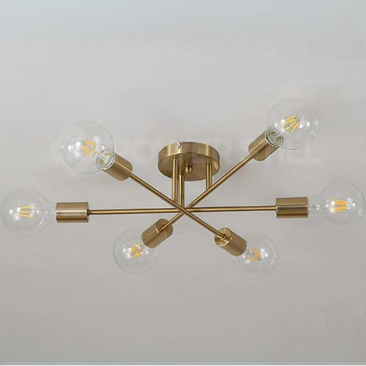Lustre Dourado Moderno com 6 Lâmpadas - Iluminação Elegante para Ambientes