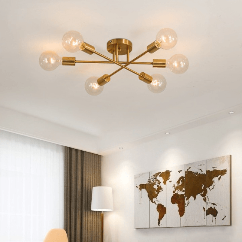Lustre Moderno Dourado para Sala com 6 Lâmpadas