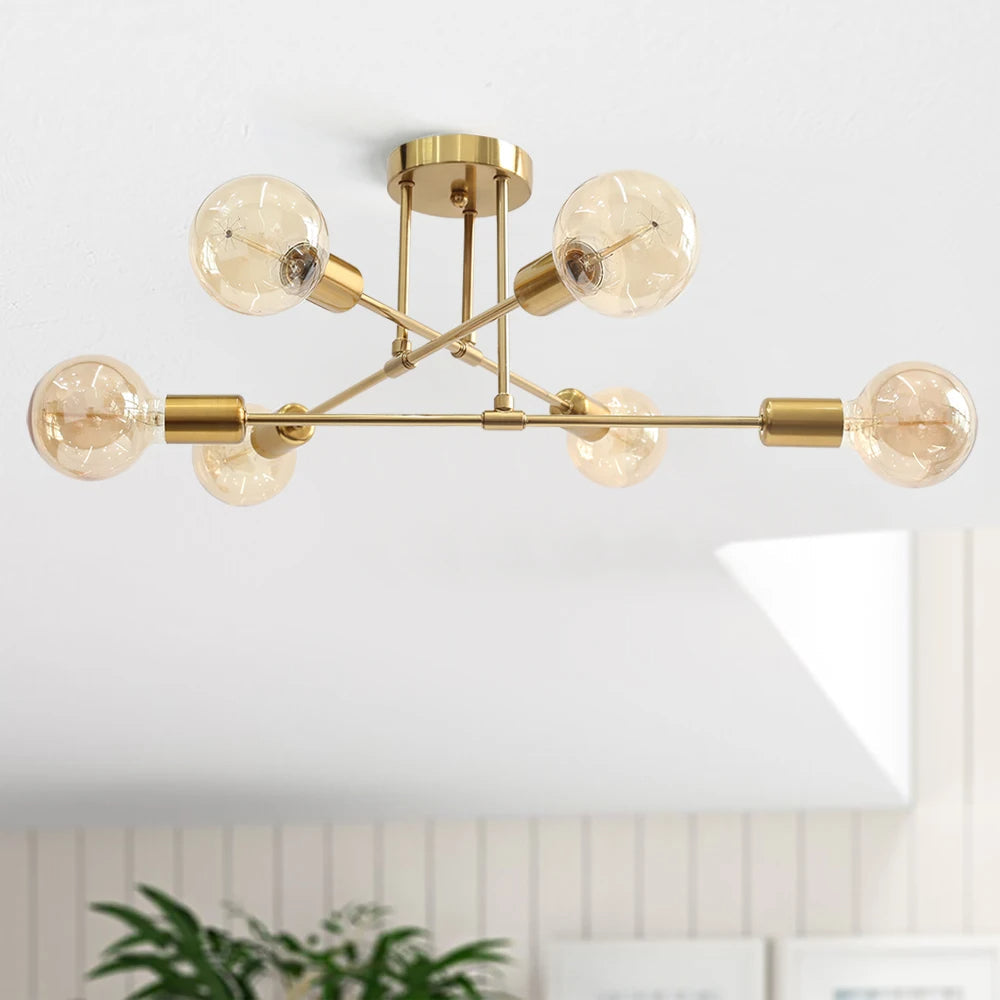 Lustre Moderno Dourado para Sala com 6 Lâmpadas
